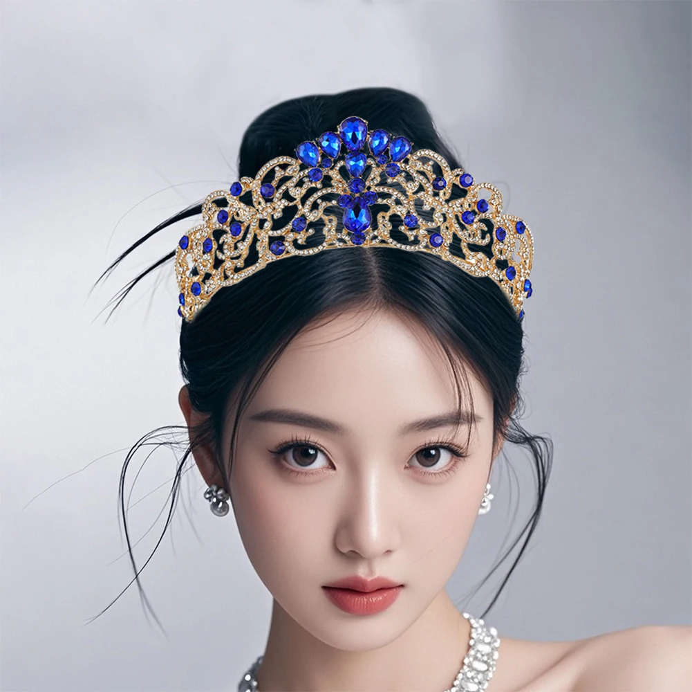 عصابة رأس تاج فاخرة من حجر الراين الكريستالي - إكسسوار شعر تاج مأدبة الزفاف هدية مجوهرات إكليل الملكة
