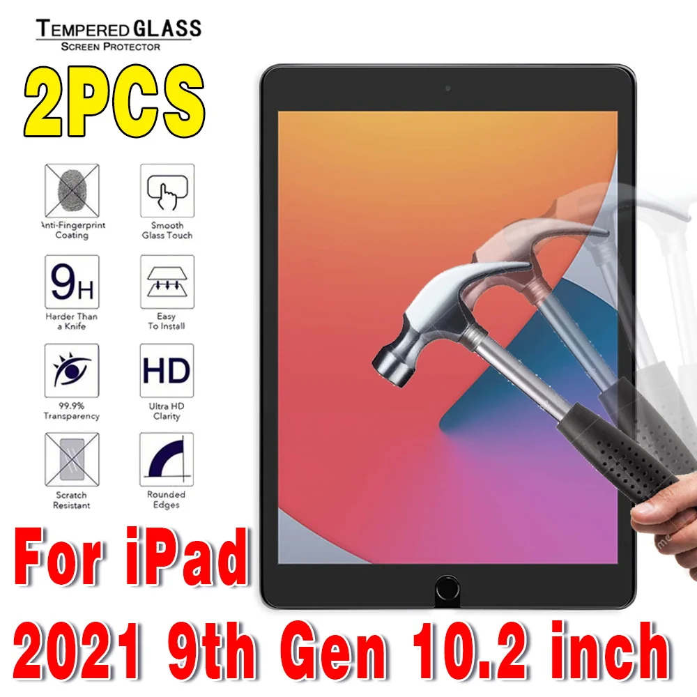 2Pcs Tempered Glass  Apple IPad 9th Generation 10.2 Inch 2021 Screen Protector for Ipad 9 10.2 Glass Anti Scratch Tablet