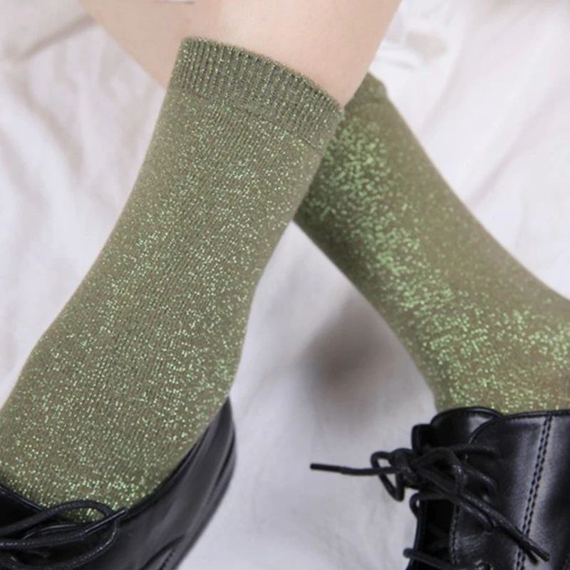 Woman Socks Shiny Fashion Filigree Woman Socks Candy Color Bright Sparkling Breathable Korean Women Fashion Socks Female