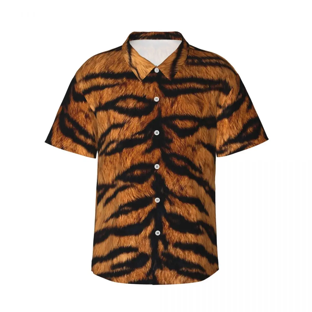 Tiger Fur Print Casual Shirt Animal Elegant Hawaii Shirts Men Short-Sleeved Beach Stylish Design Oversized Blouses