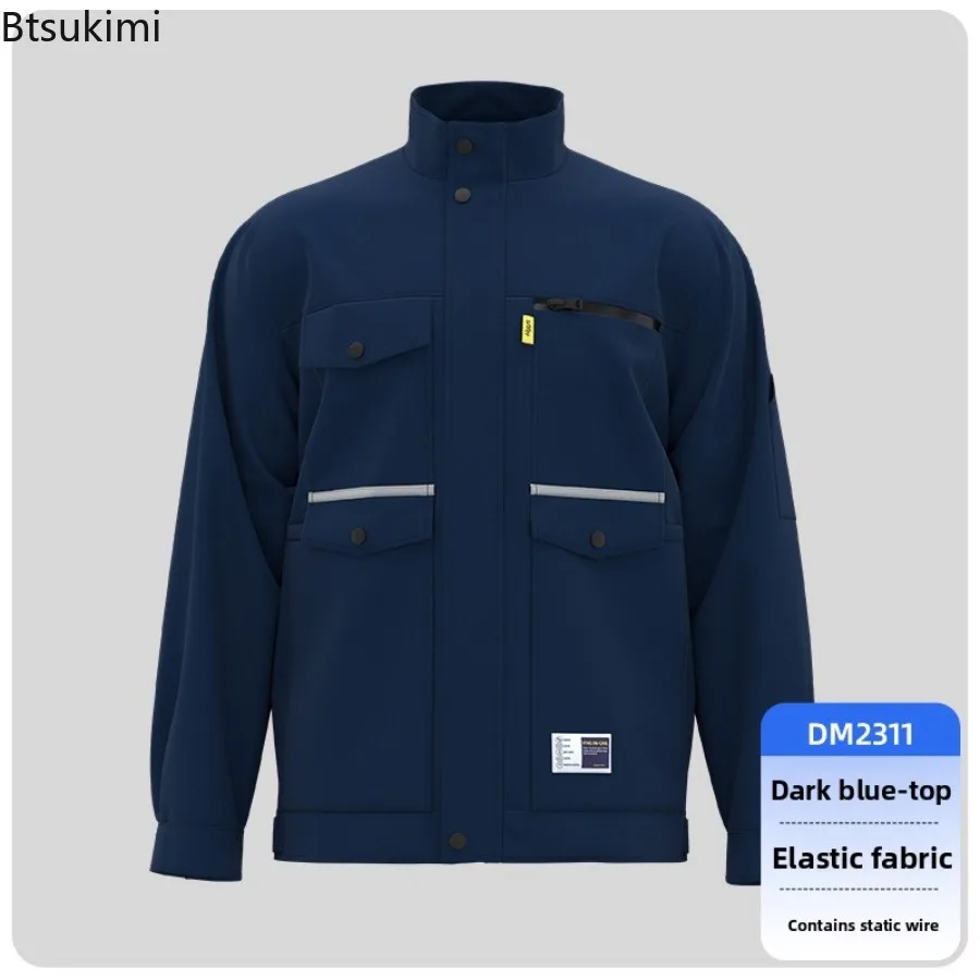 Men's Anti-static Workwear Tops Long Sleeve Construction Site Labor Protection Clothing Wear Resistant Work Uniforms for Autumn