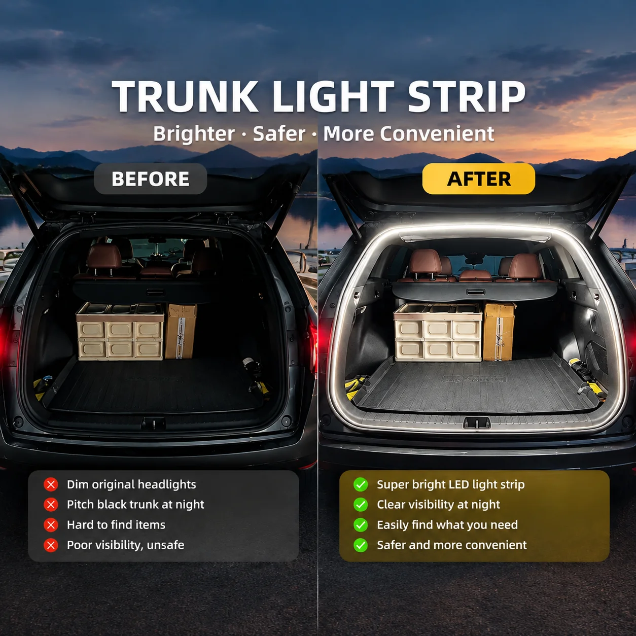 Car Trunk LED Light Strip 2M 4M White Warm White Waterproof Tailgate Atmosphere Lamp Car Interior Decoration Light