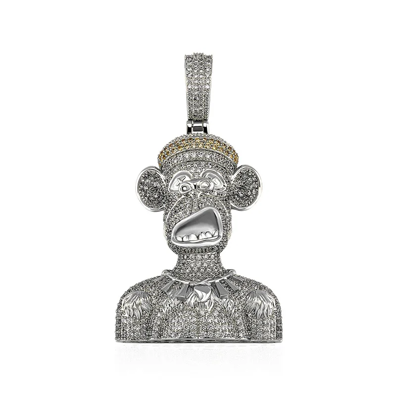 

Bling Iced out Ape Мужское ожерелье с подвеской в стиле хип-хоп 3A + кубический цирконий золотого, серебряного цвета, рэперские украшения для мужчин с микропрокладкой