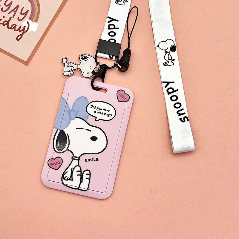 Cartoon Miniso Snoopy Card Holder Coin Purse Id Student Meal Card Bus Subway Access Control Charlie Lucy with Lanyard Gift