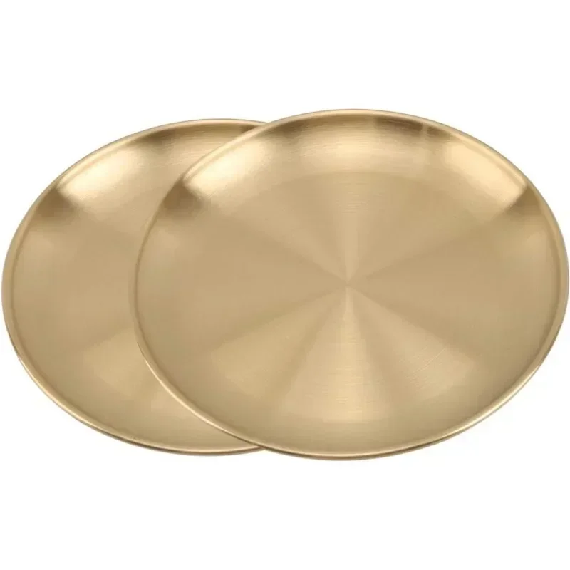 High Quality Gold Silver Tray Stainless Steel Metal Dining Disc Round Bone Spitting Dish Fruit Meat Dessert Plate Kitchen Tools