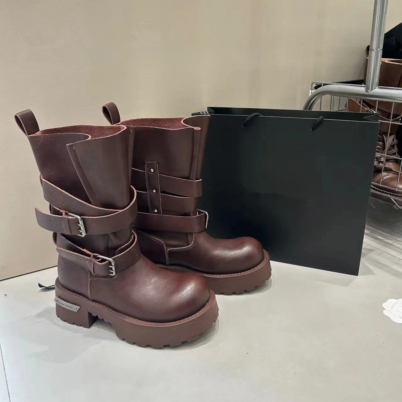 

2026 New Autumn And Winter Women's Belt Buckle Mid-calf Workwear Boots Retro Motorcycle Boots Fashion Boots