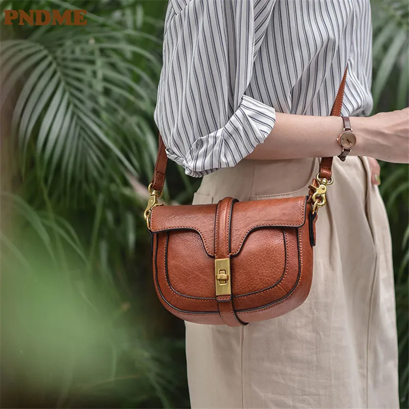 

PNDME fashion organizer luxury genuine leather women's crossbody bag casual designer real cowhide women's small shoulder bag