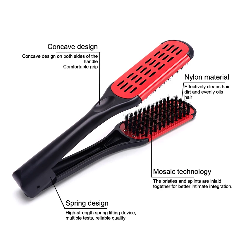 فرشاة شعر احترافية لتصفيف الشعر من النايلون، فرش مزدوجة لفرد الشعر على شكل حرف V، مشبك مشط لا يؤذي أدوات التصميم بنفسك