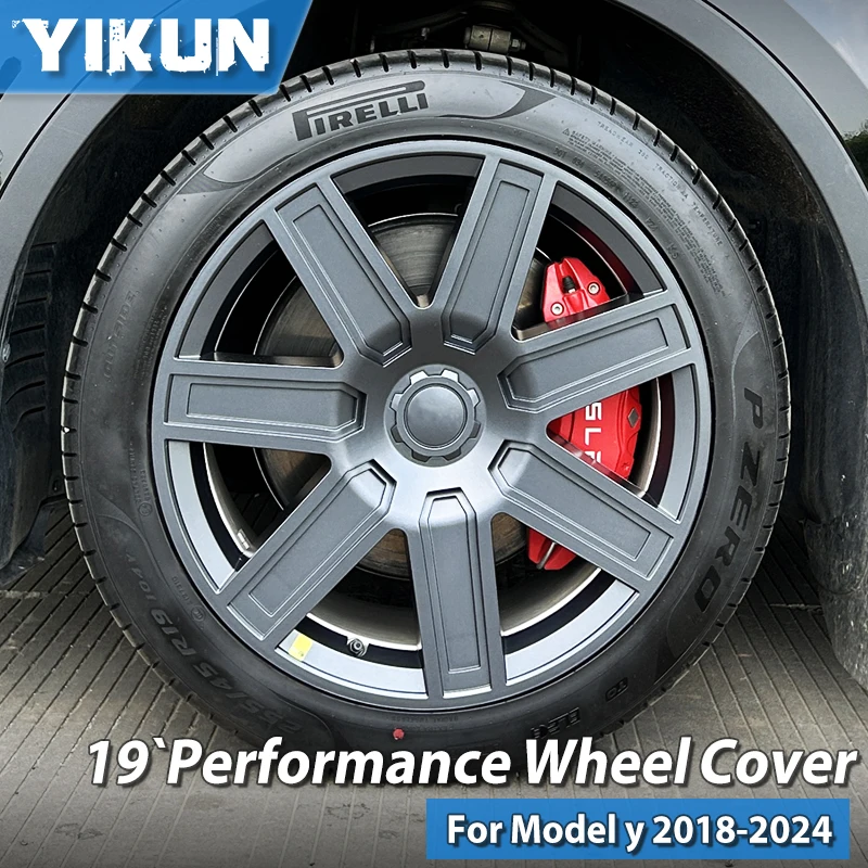 4 قطعة قبعات المحور 19 بوصة ل تسلا نموذج Y كاب الأداء استبدال السيارات Hubcap كامل حافة غطاء عجلة الملحقات 2023 2024