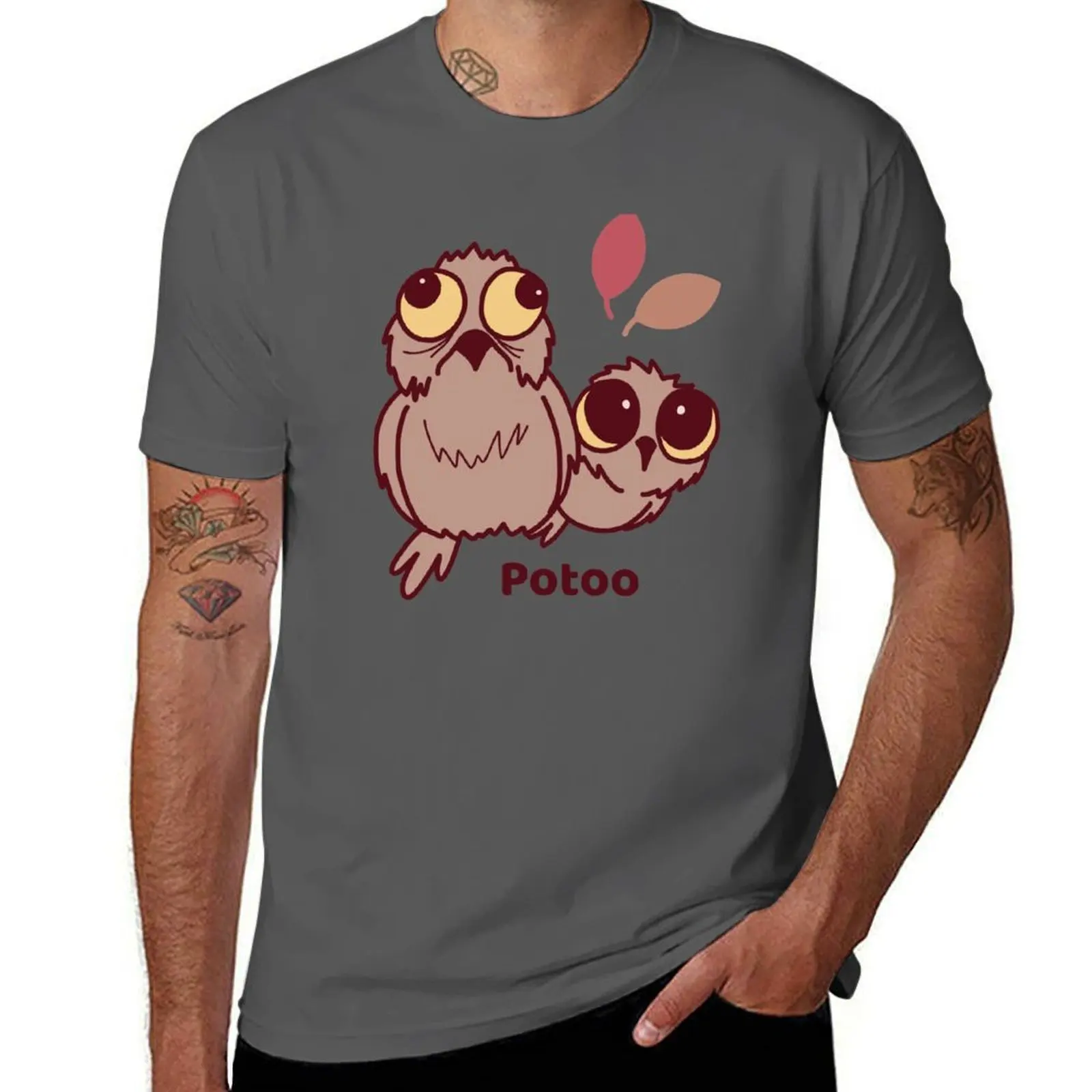 Potoo Bird Illustration Cute T-Shirt Basic Solid Color Casual Tee Shirt