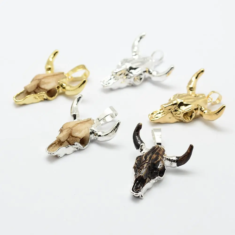 5pcs Cattle Head Resin Charms Cow Head Big Pendant Assorted Color with Snap on Bails Findings Vintage Jewelry Making Supplies