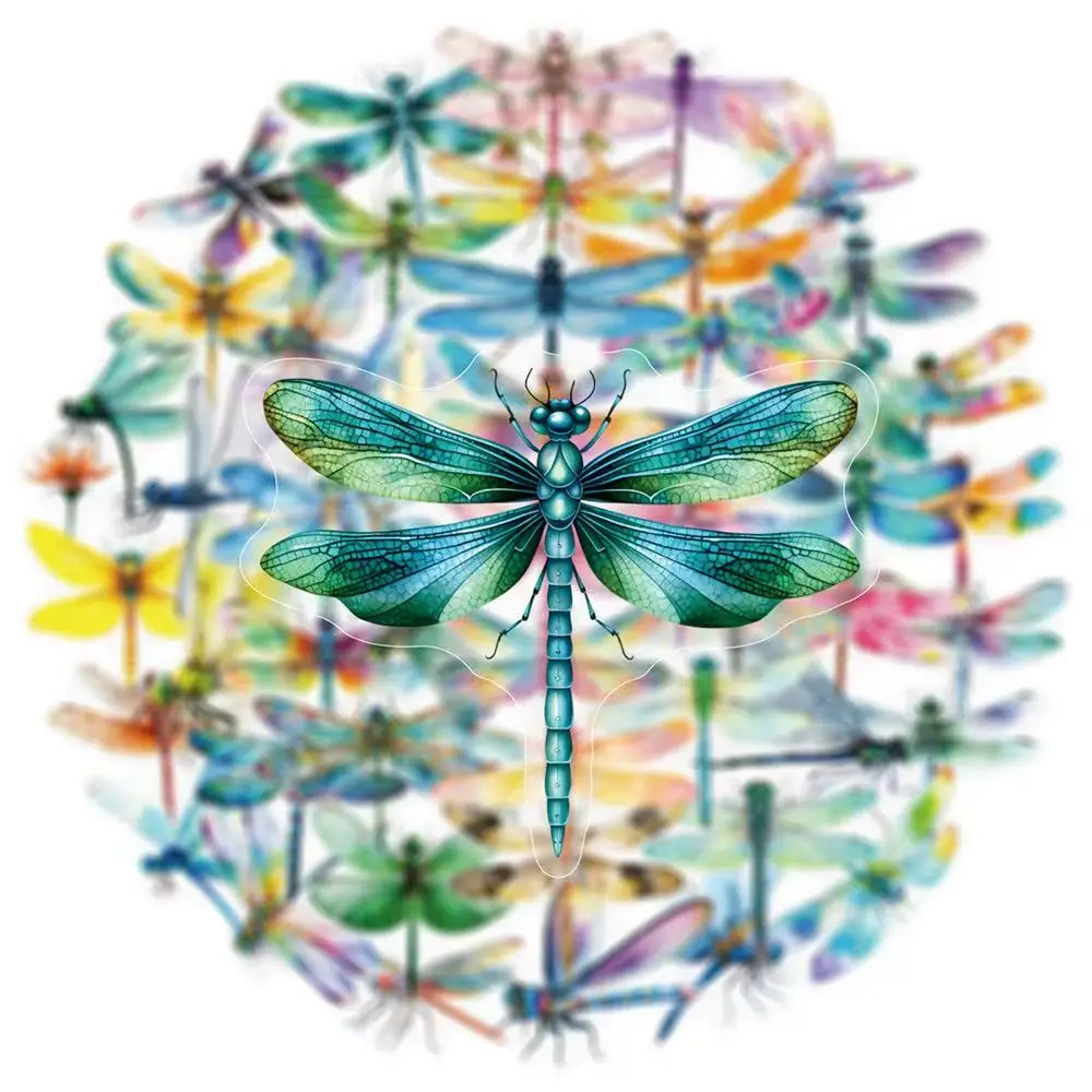 Aesthetic Dragonfly PET Sticker Pack 50PCS Vinyl Decals for Water Bottle Laptop Phone Notebook Skateboard Scrapbooking DIY Gift