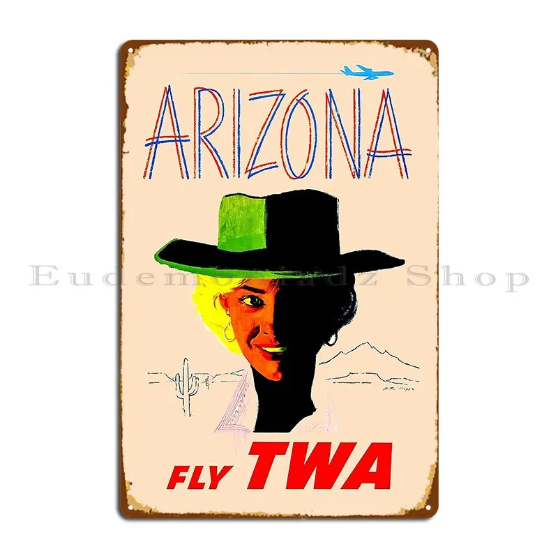 Fly To Arizona Advert Metal Sign Decoration Living Room Living Room Designs Garage Tin Sign Poster