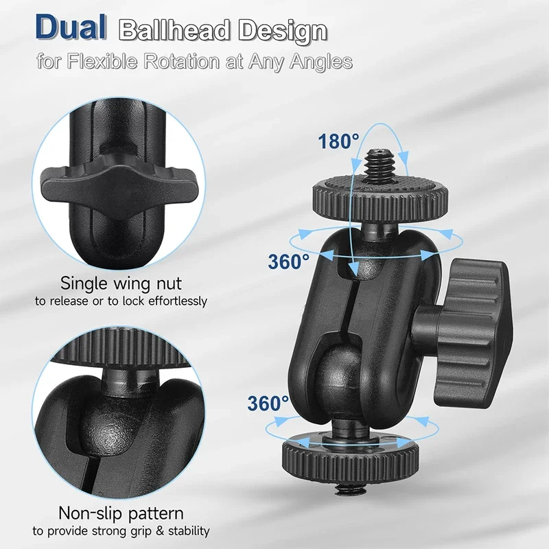 

Double Ball Heads Magic Arm With 15mm Ball 360° 1/4''Screw Extend Mount for Gopro DSLR Camera Monitor Video Light Mic Tripod