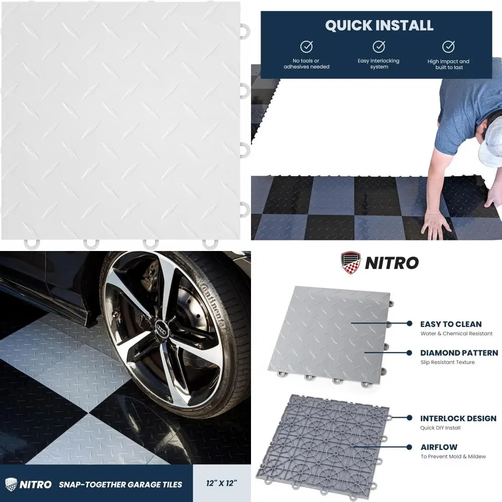 

Non-Slip Interlocking Plastic Garage Floor Tiles, 12x12 Snap-Together Mats for Garage Organization and Stability