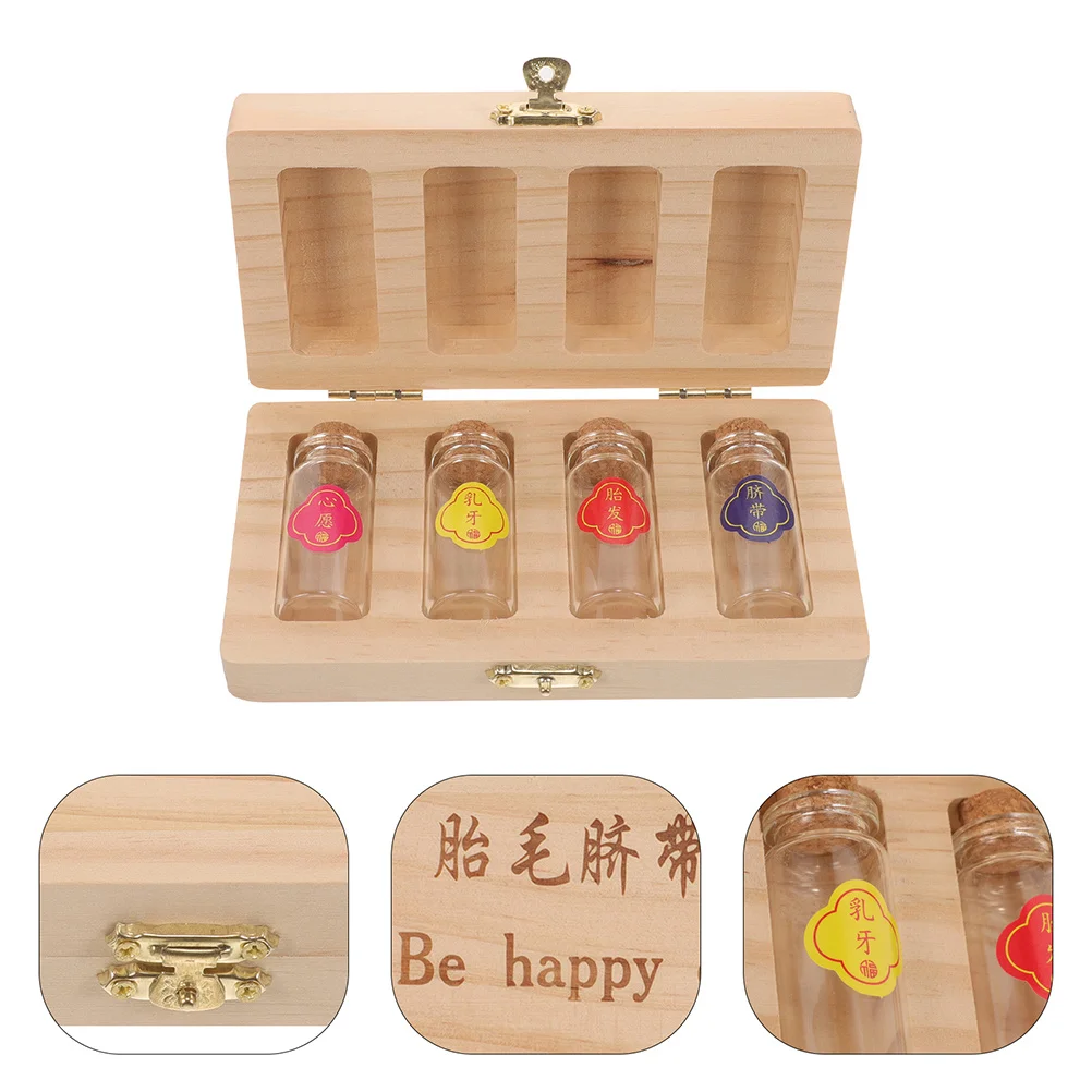

Baby Keepsake Box Fetal Hair Teeth Wooden Box Glass Bottles Umbilical Cord First Haircut Newborn Souvenir Organizer