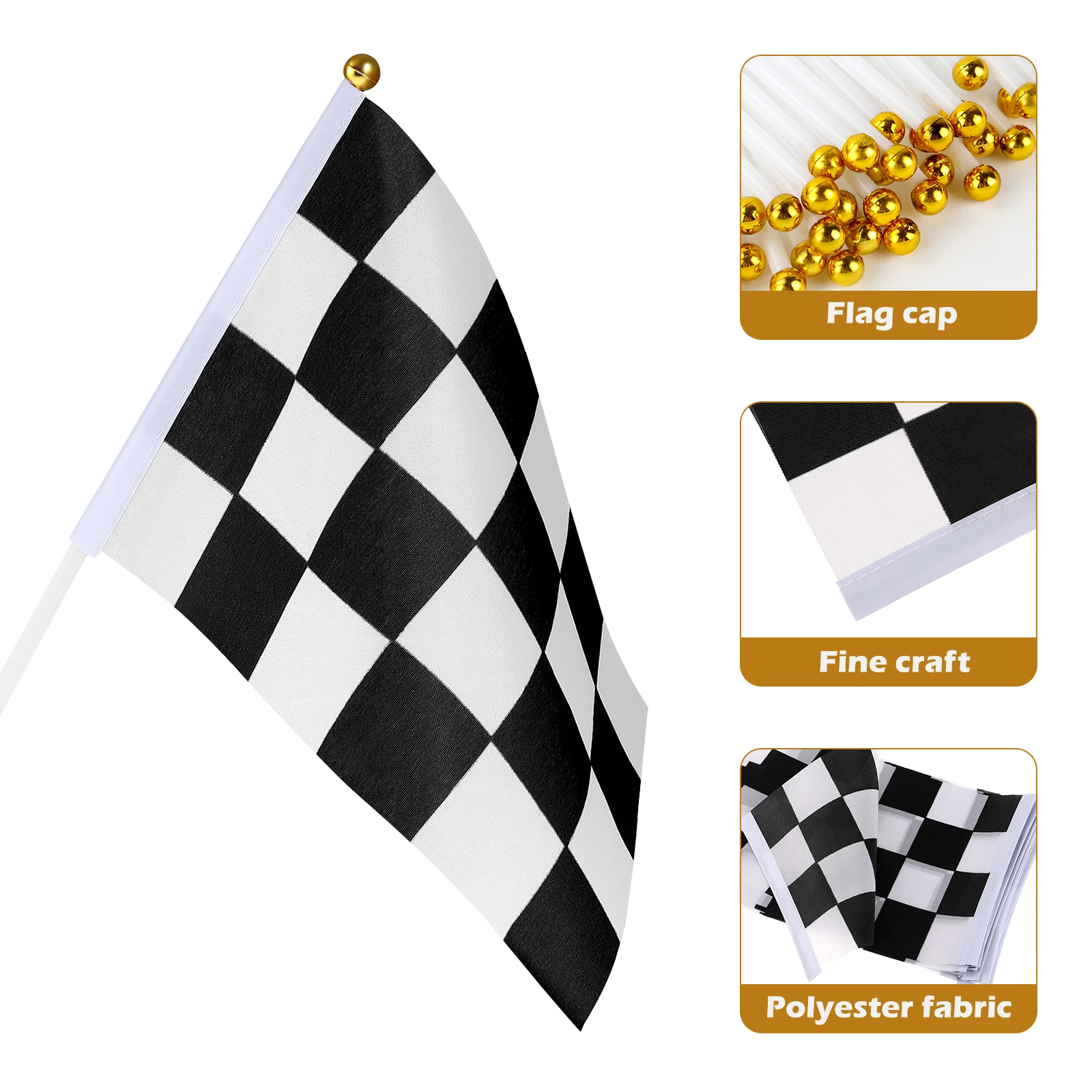 25 Pcs Racing Signal and White Decor Flags Car Decorations Waving Banner Checkered Black with Sticks Race Starting Small Child