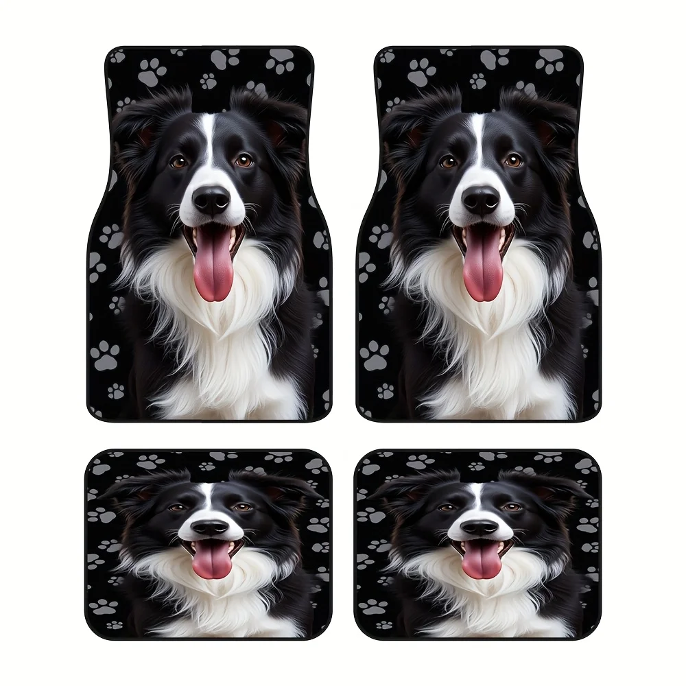 Four-Piece Set Of Car Floor Mats, Featuring Cheerful Portraits Of Border Collies, Designed Specifically For Suvs Or Pickups, Off