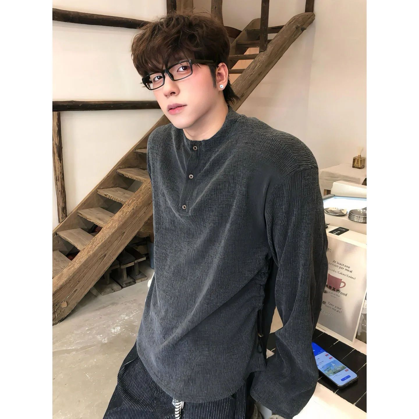 

Осень-зима, большие размеры 250, сум, американская футболка с воротником Генри, мужская повседневная свободная универсальная толстовка