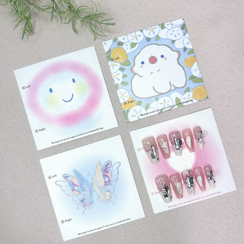 50Pcs Press On Nail Cardboard Cards 6.5x6.5cm 8x8cm Cartoon Pattern Nail Art Display Photo Props Card False Nail Tips Manicure