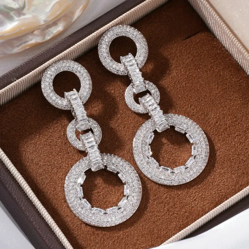 Bilincolor Purple and Olive Green Circle Chain Punk Fashion Earring for Women