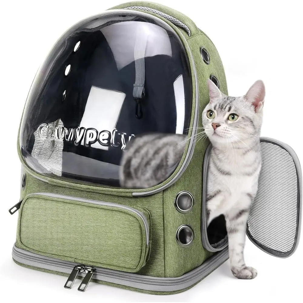 

Breathable Large Space Bubble Pet Backpack for Cats and Small Dogs up to 15lbs, Transparent & Foldable, Ideal for Travel Hiking