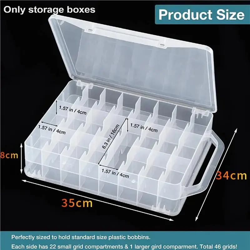 2X Double Sided 46 Grids Sewing Organizer,Sewing Spool Thread Storage Box, For Embroidery Floss, Jewelry