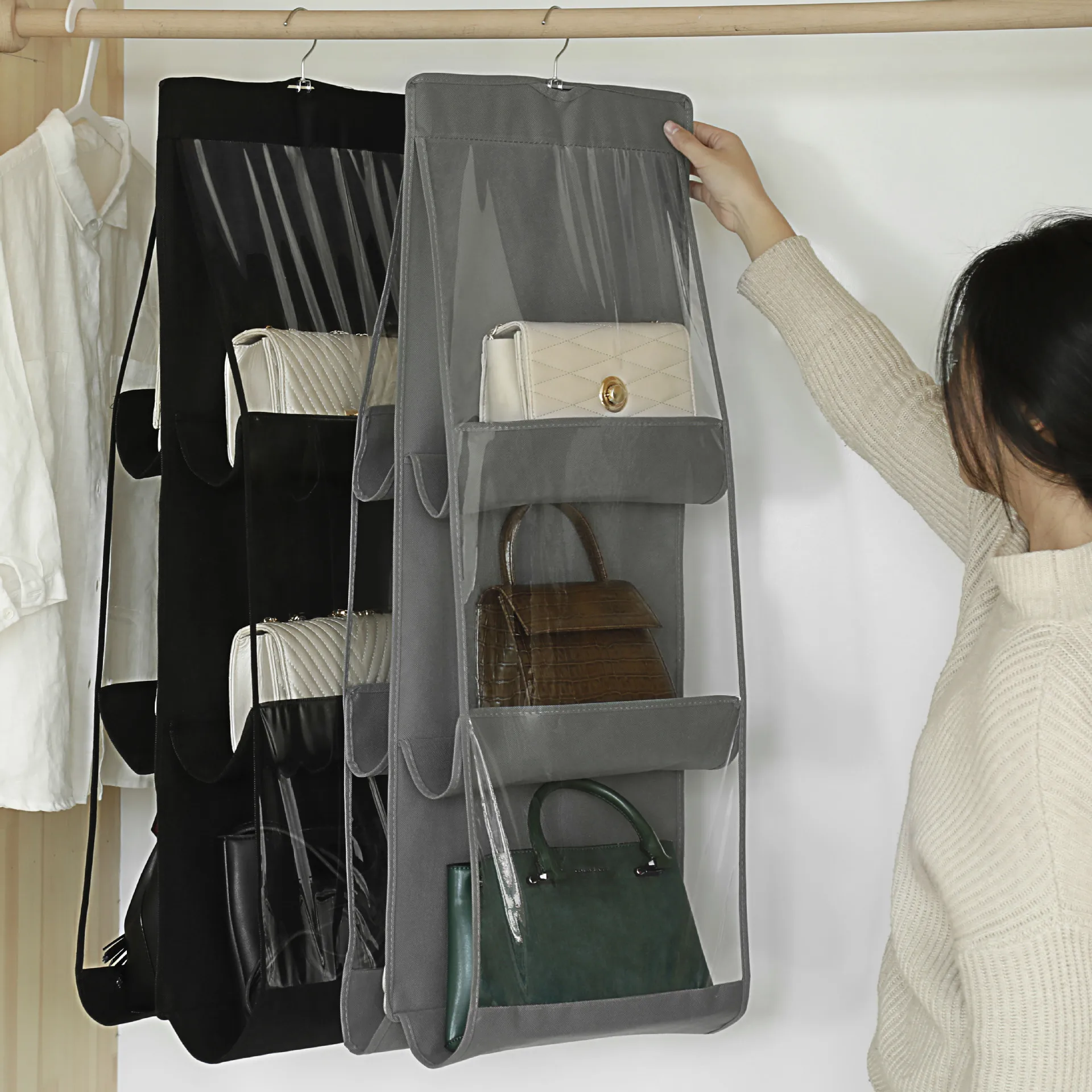 

Hanging Handbag Organizer Wardrobe Closet Transparent Storage Bag Door Wall Clear Sundry Shoe Bag Hanger Pouch Accessories Stuff