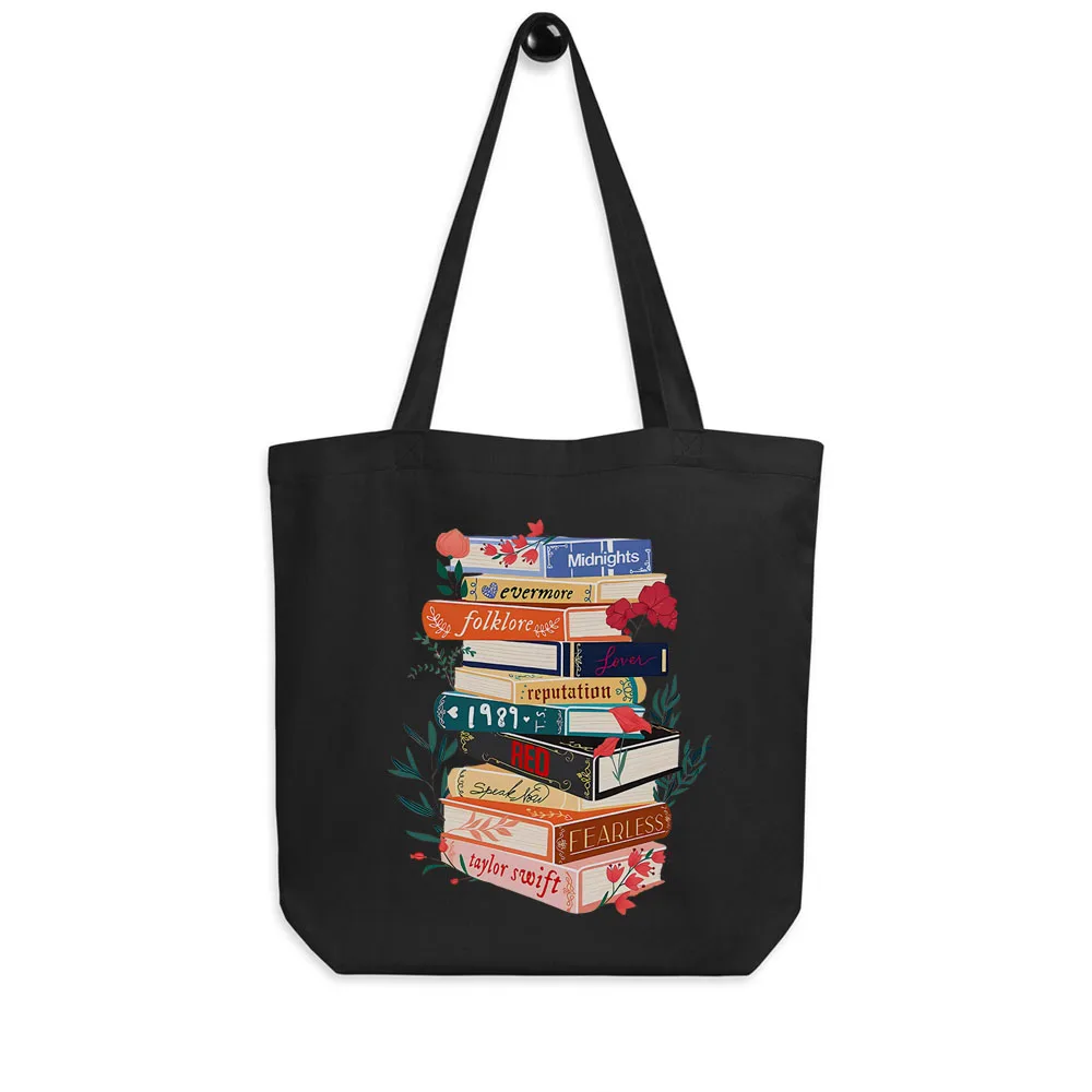 

Vintage Inspired Concert Tour Books Black tote bag Albums As Books Canvas Bag for taylor Music Lover Gift Cosmetic Bag