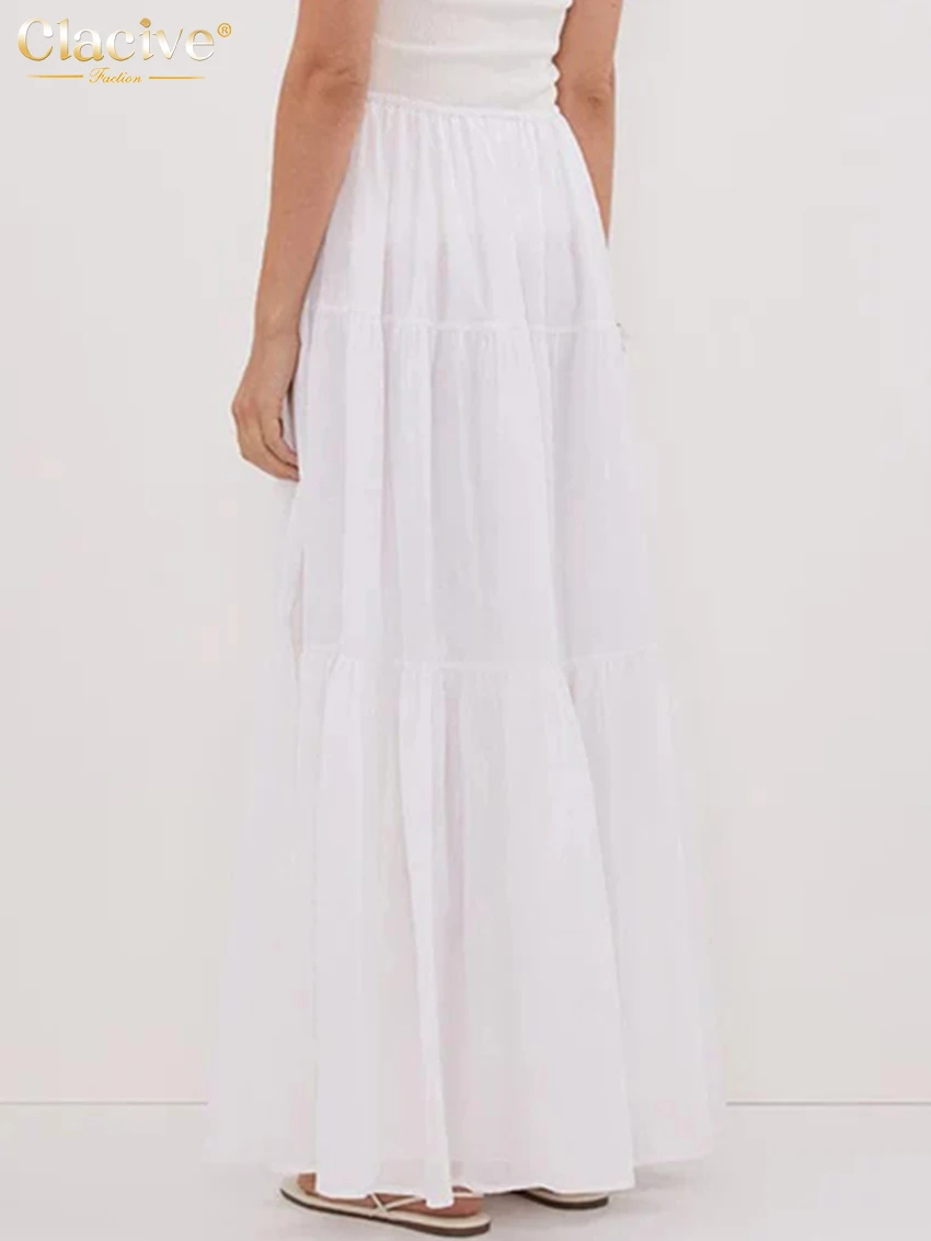 Clacive Fashion Loose White Cotton Women Skirt Casual High Waist Ankle Length Skirts Elegant Classic Solid Skirt Female Clothing