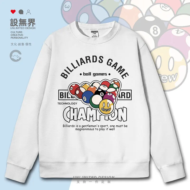 Retro American Street Billiards Theme Billiards mens hoodies winter white sporting clothing new men's autumn winter clothes