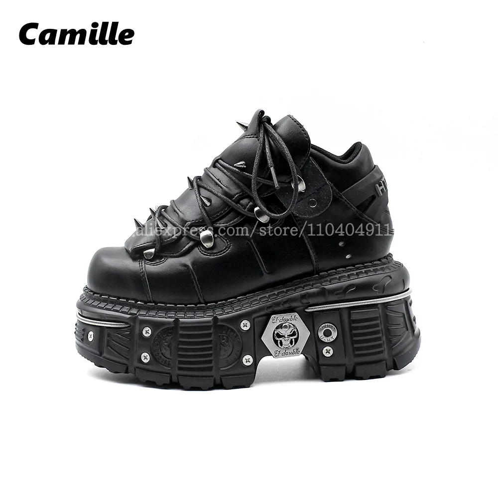 

Rock Punk Style Metal Rivet 9CM Heel Ankle Boots 2025 All-Match Street style Height Increasing Shoes Large Size Cool Girl Boots