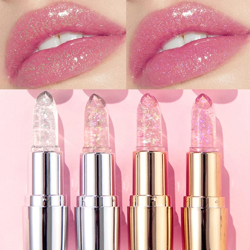 Bálsamo labial hidratante con purpurina de gelatina, cambio de Color de temperatura, lápiz labial mágico, espejo brillante, brillo de labios de diamante, maquillaje impermeable