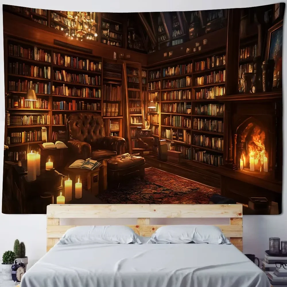 Magic Bookshelf Tapestry Library Living Room Wall Hanging Decoration Items Aesthetic Dorm Home Decor Art Background Banner Cloth