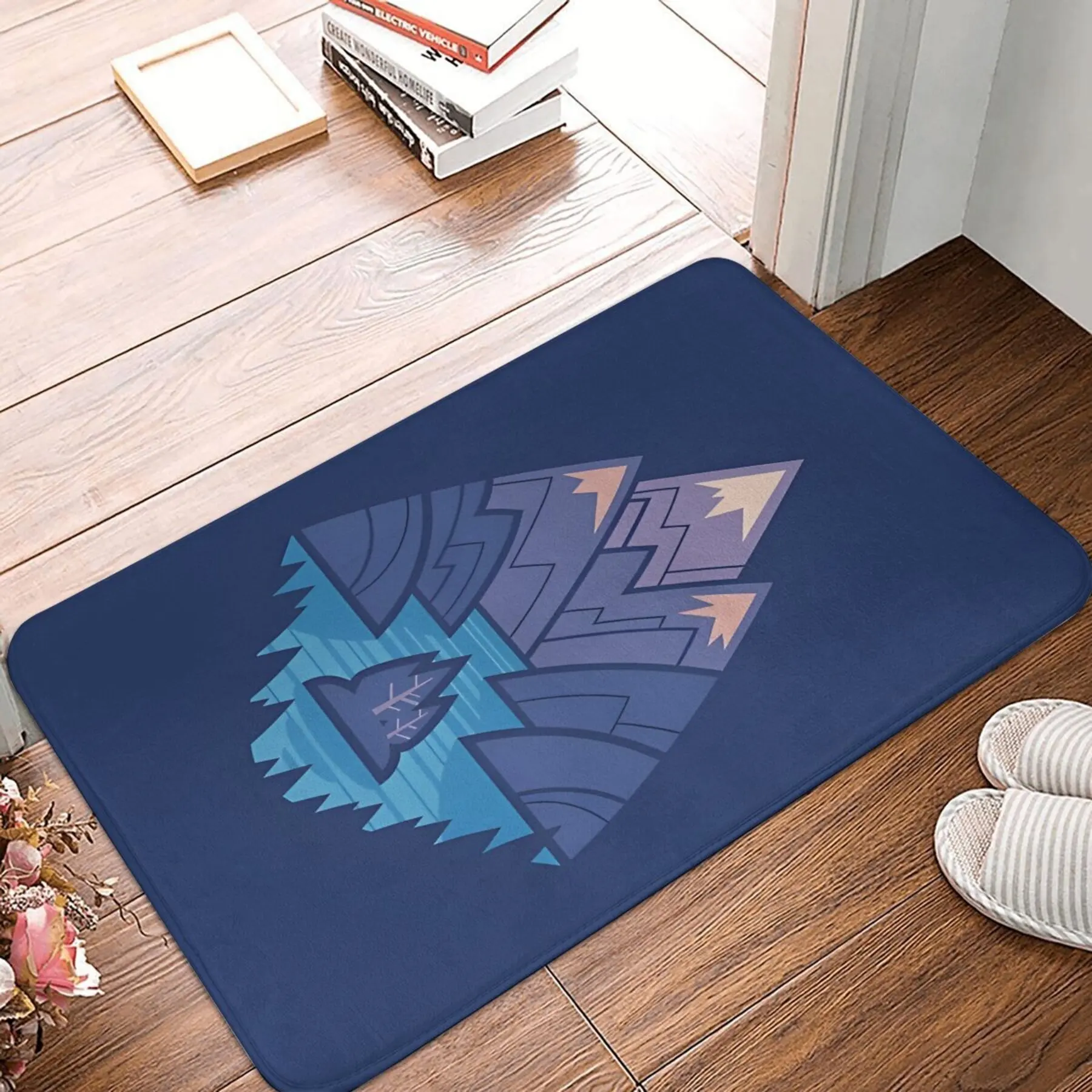 

1pc Non-slip Entrance Mat, Suitable for Living Room, Mountain Lake Blue Hallway Carpet, Bedroom Decorative