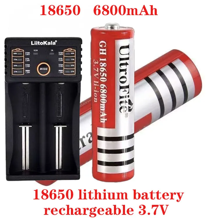 18650 аккумулятор 3,7 В, 6800 мАч, литий-ионный аккумулятор для светодиодной подсветки, литий-ионный аккумулятор + USB-зарядное устройство