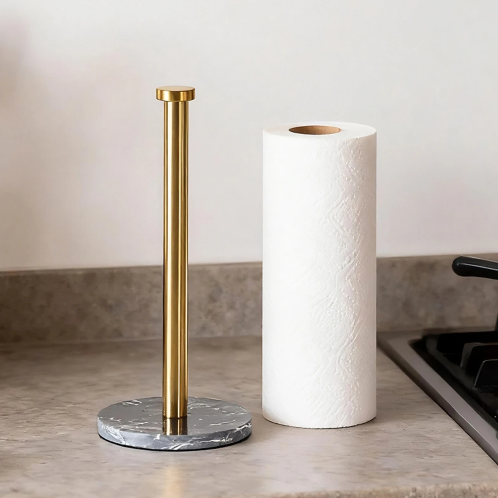 Paper Towel Holder with Marble Base Heavy-Weighted Countertop Paper Towel Holder Organizer Non-Slip Modern for Kitchen Counter