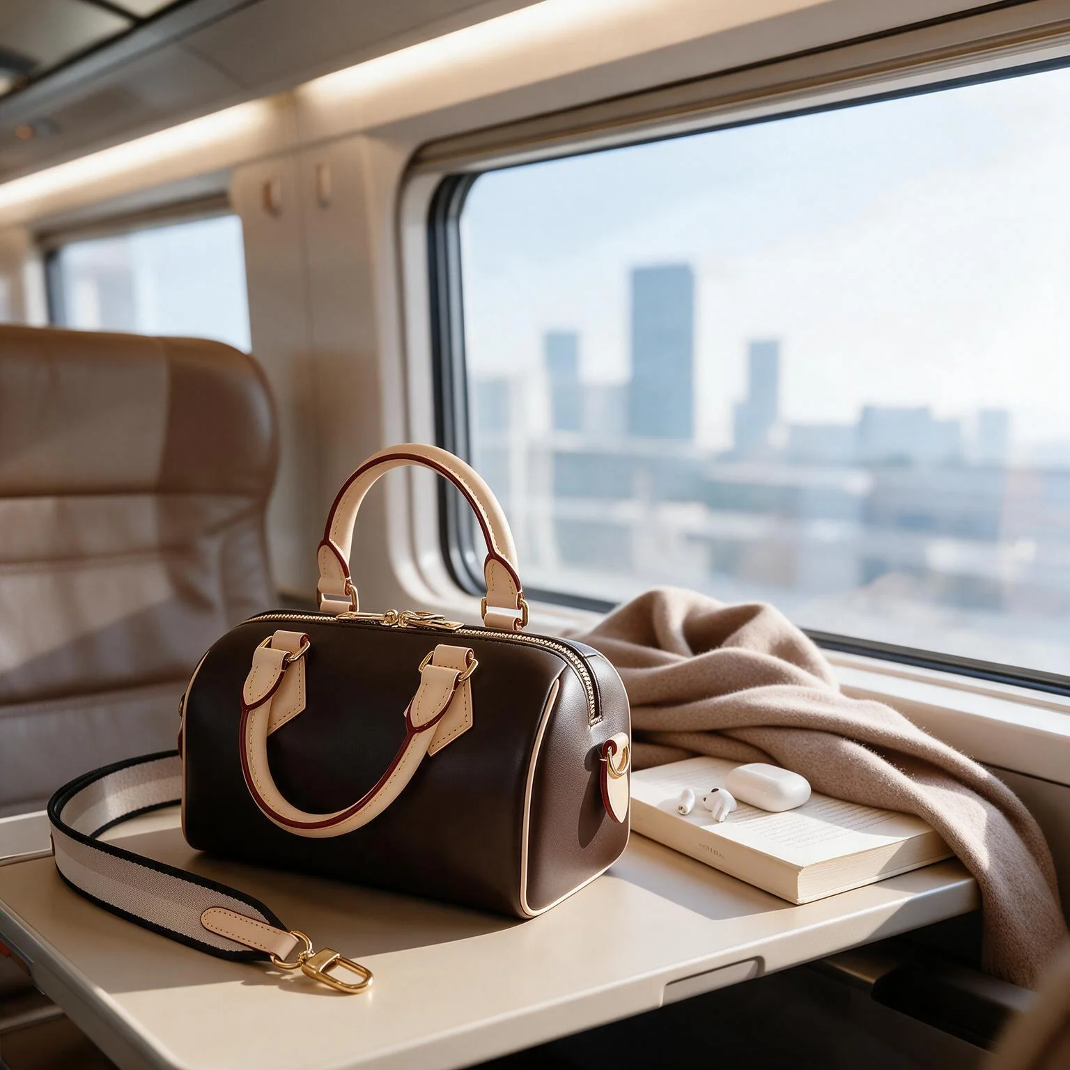 Women Genuine Leather Boston Handbag Smooth Cowhide Wide Strap Top Handle Crossbody Travel Bag