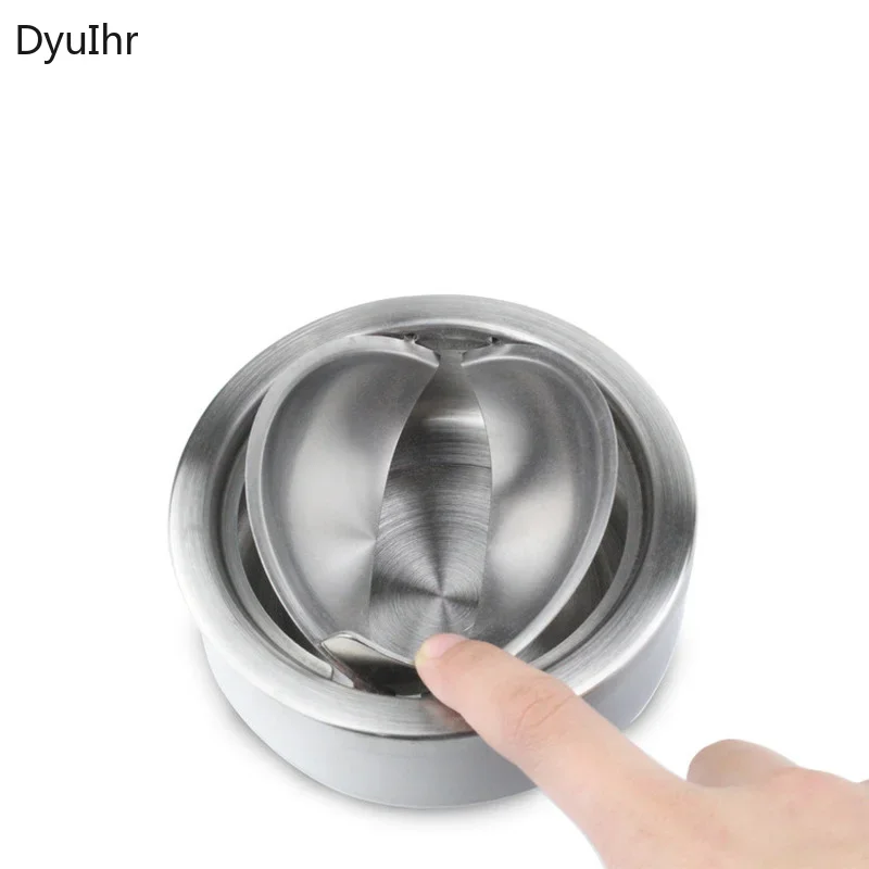 DyuIhr round thick stainless steel ashtray decoration hotel office with cover anti-fly ash metal crafts ashtray home decoration