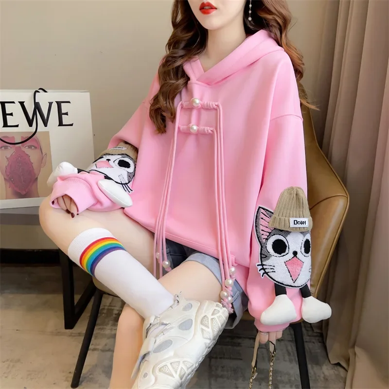 2023 new sweatshirt women\'s early spring loose plus-size design sense niche spring and autumn thin cute little versatile coat