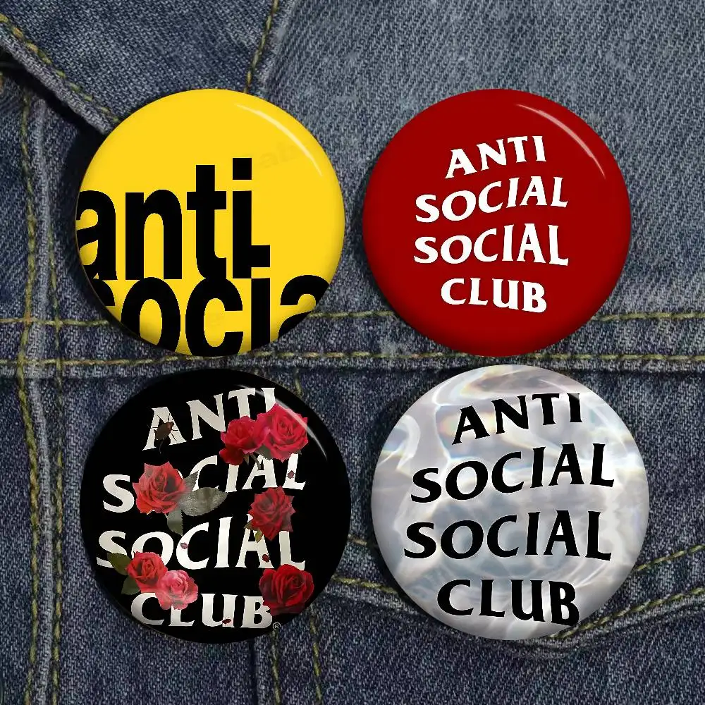 A-ANTI SOCIAL SOCIAL CLUB Anime Button Pin Handmade Brooch for Clothes Cartoon Badge Backpack Decoration Jewelry Accessories