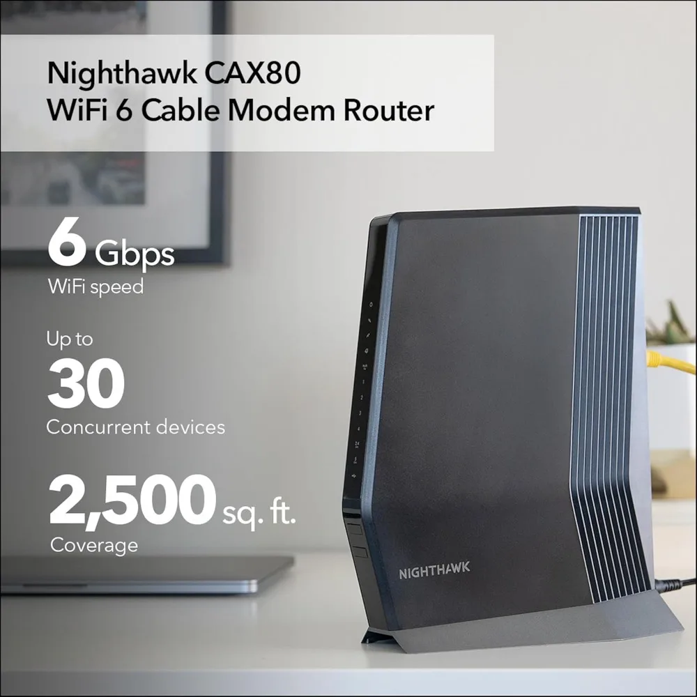 Nighthawk Cable Modem with Built-in WiFi 6 Router (CAX80) - Compatible All Major Providers incl. Xfinity, Spectrum, Cox