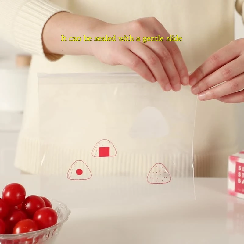 

Zipper style food preservation bag, kitchen refrigerator sealing bag, heart-shaped sliding travel packaging bag