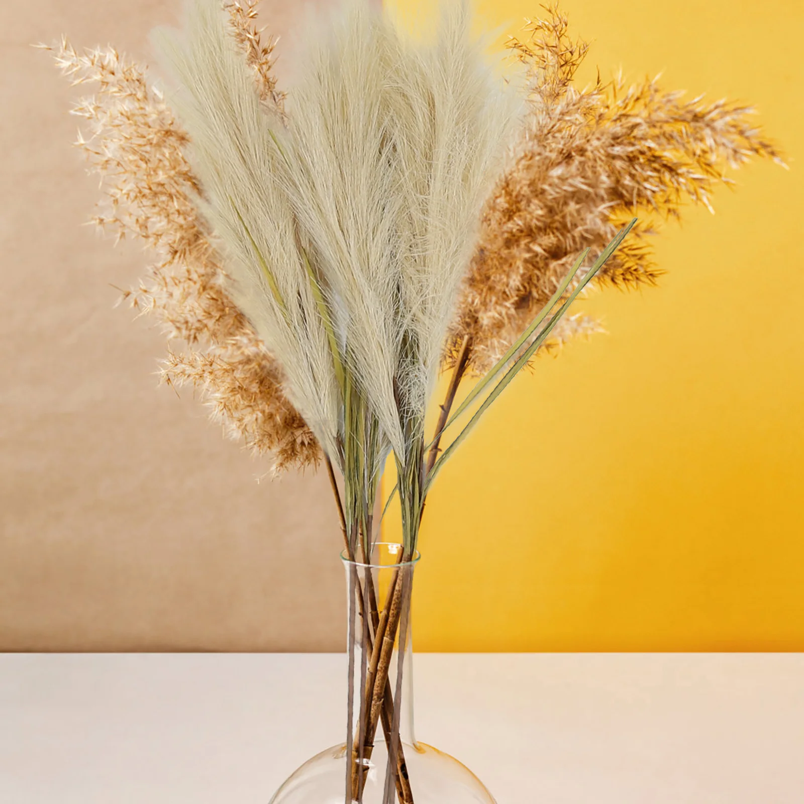 

4pcs Artificial Phragmites Grass Faux Yellow Indoor Plants Decor Supplies Modern Style Flower Arrangement Bouquet Material