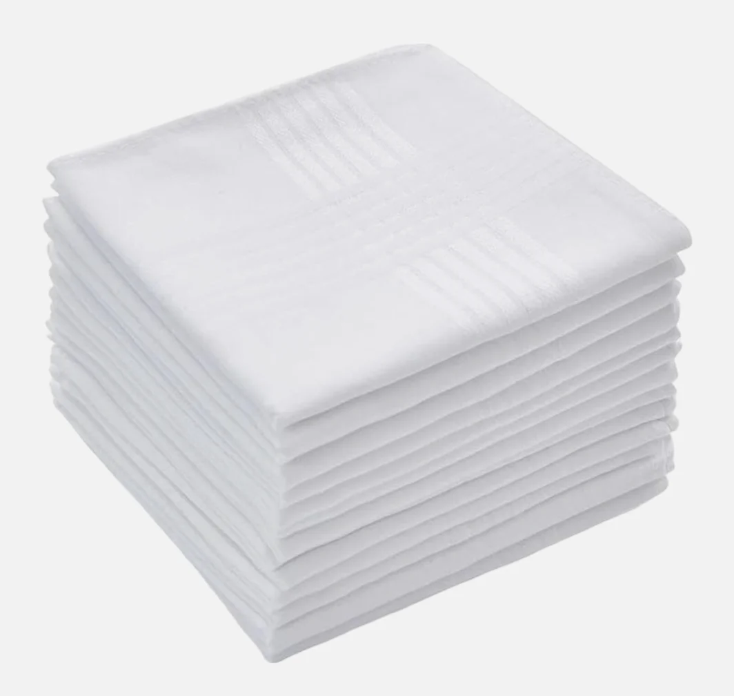 60pcs X White Mens 100% Cotton Handkerchiefs Work Business Hankies Hanky