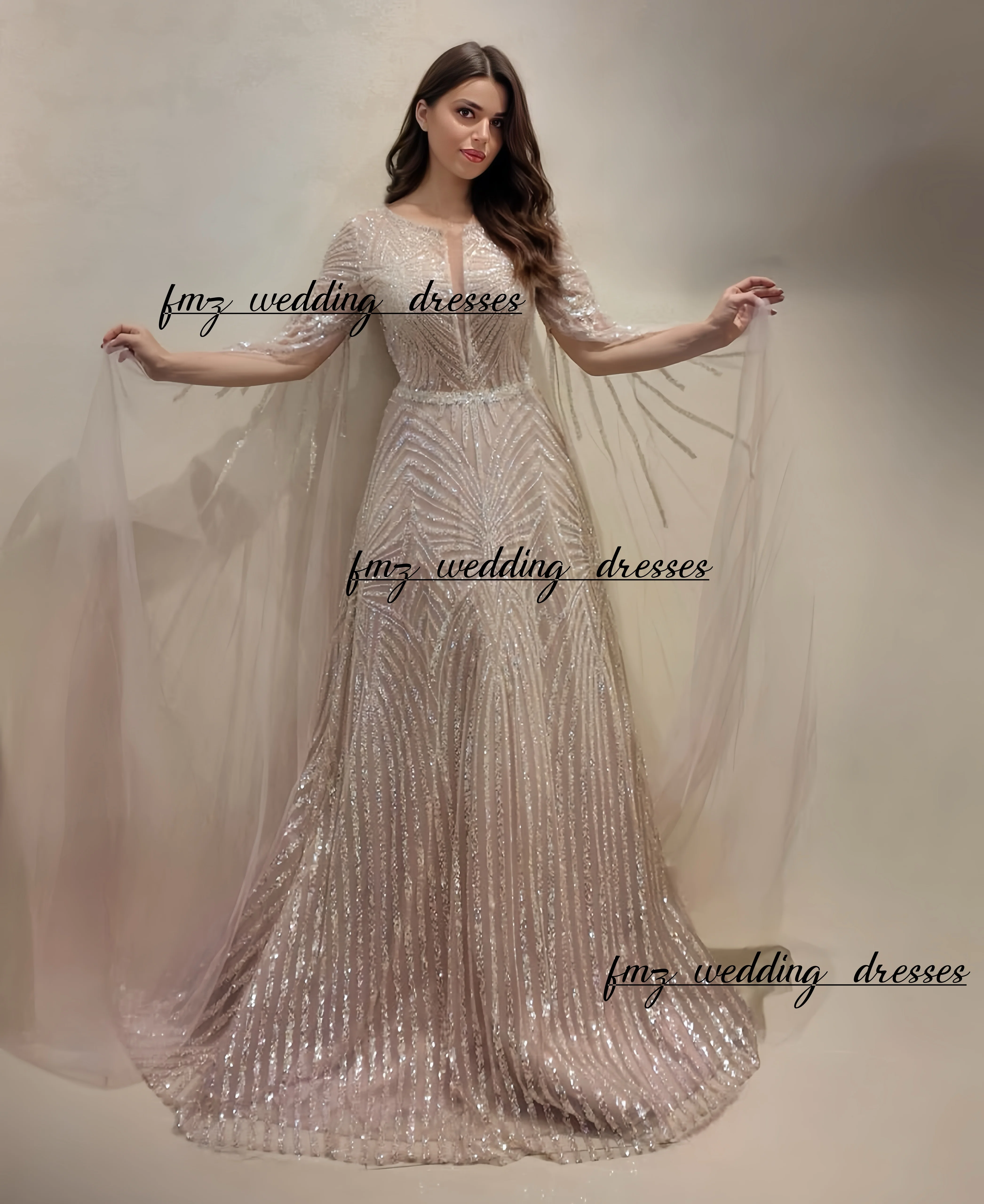 

Customized evening dress, V-neck shawl, A-line dress, glittering women's party evening dress