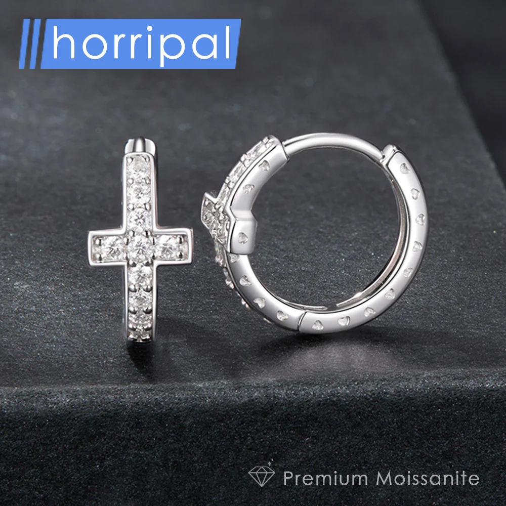 

D VVS1 Moissanite Cross Hoop Earring for Women Gift S925 Sterling Silver Plated 18K White Gold Waterproof Party Earrings Hip Hop