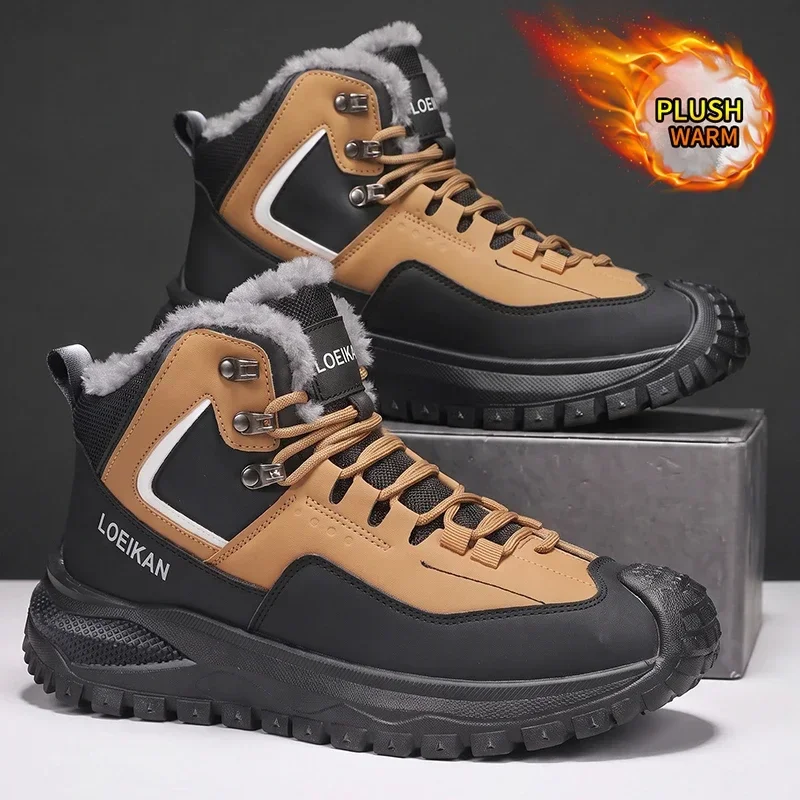 Modische Herren-Winterstiefel mit Flauschigem Plüschfutter, Schnürung, Hohem Schaft und Dicker Sohle für Kaltes Wetter – Detail 2