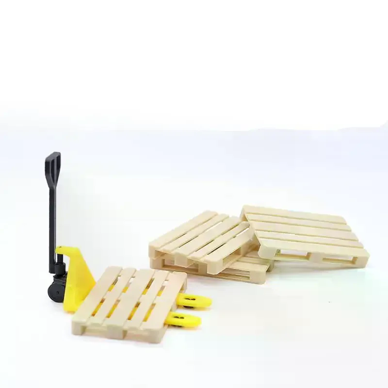 2 個 1/12 ドールハウス食品と遊びのシーンミニチュアフォークリフトミニシミュレーショントランスポータートレイおもちゃセット子供のためのギフト