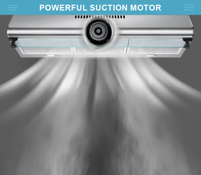 900mm Slim Built-in Range Hood | Compact Under Cabinet Extractor Fan for Apartment Hotel Kitchen